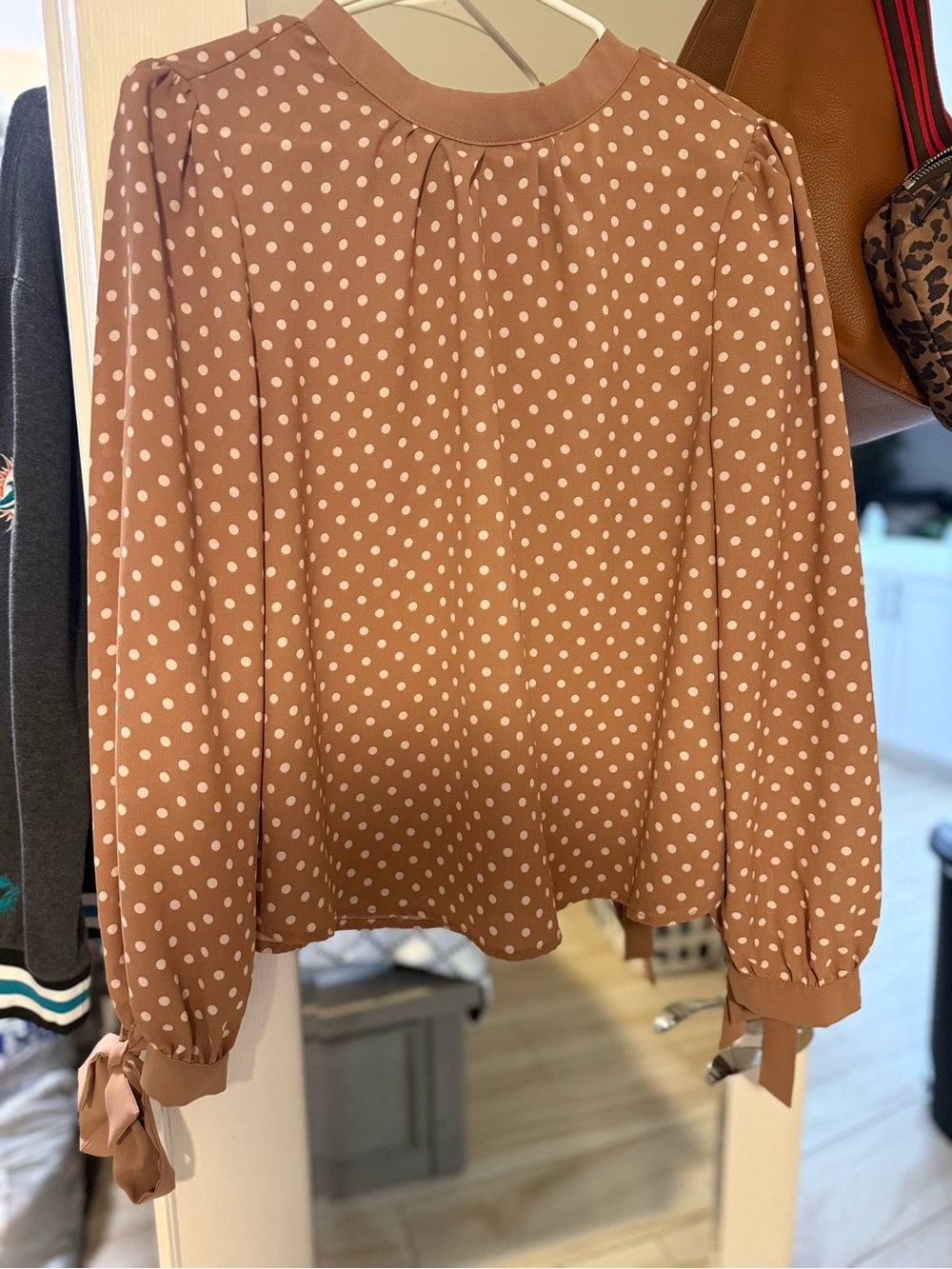 Sweet Rain Beige Polka Dot Long-Sleeve Blouse